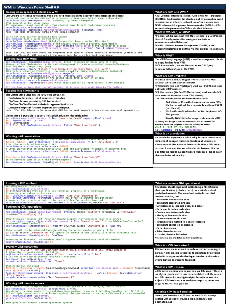 Quick Reference WMI ITPro WS12R2 PDF | PDF | Computing Platforms ...