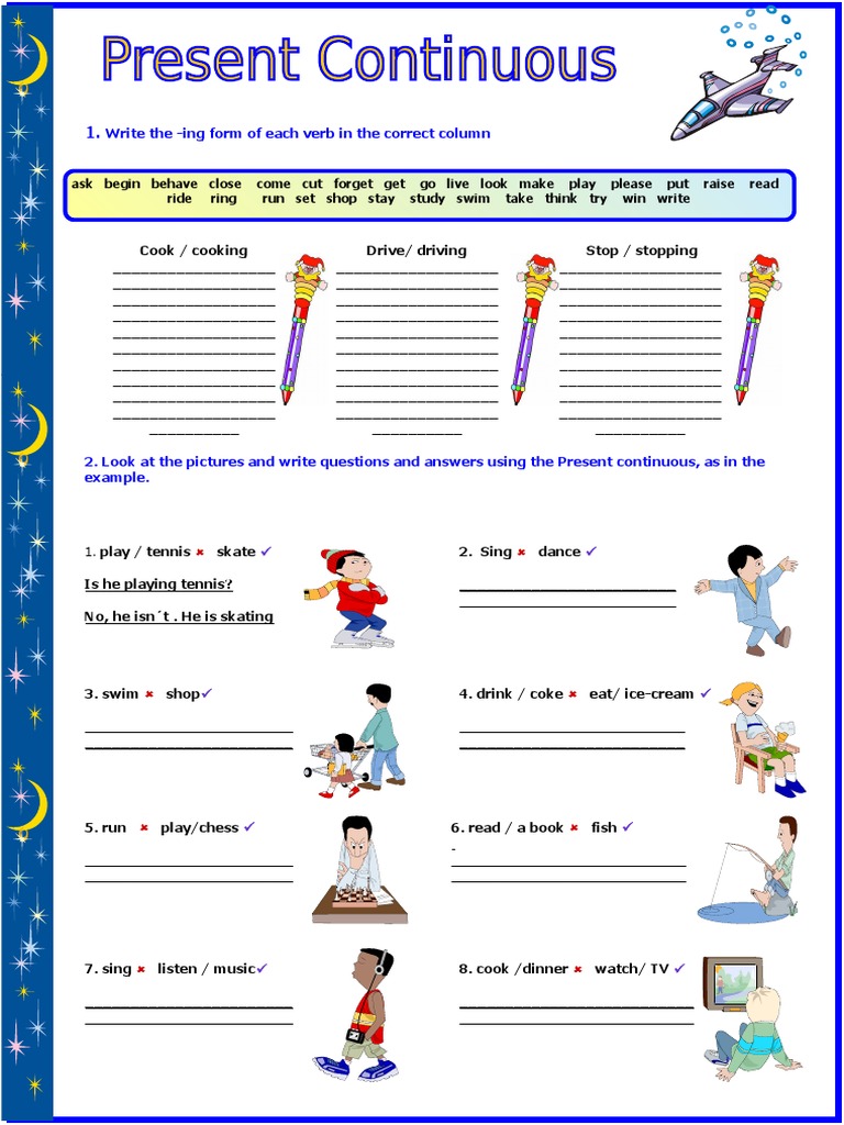 Present Continuous Tense Worksheet | PDF | Leisure