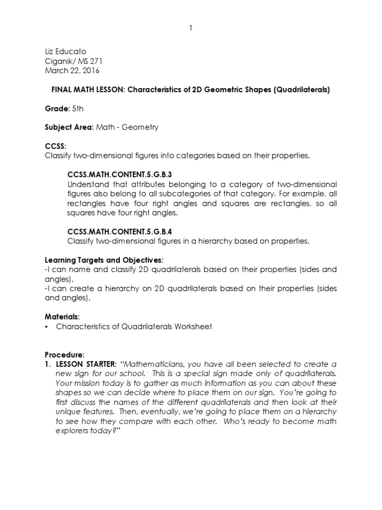 2D Quadrilaterals: Characteristics & Hierarchy | PDF | Rectangle | Shape