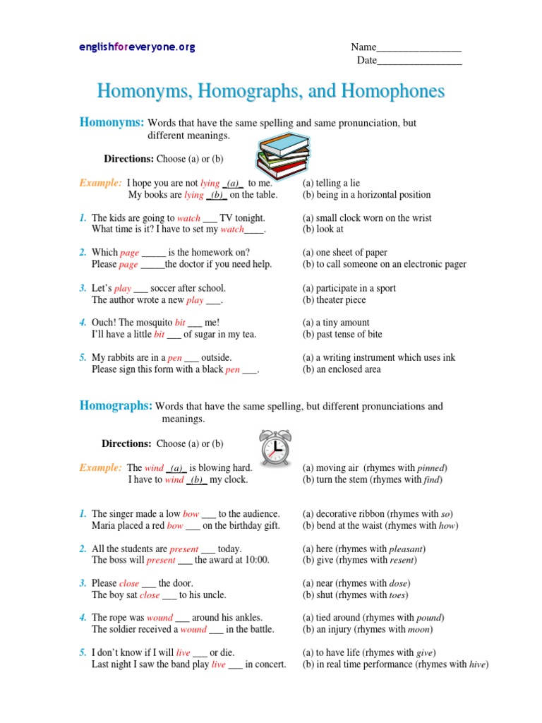 Homonyms, Homographs, and Homophones Worksheet | PDF | Linguistics