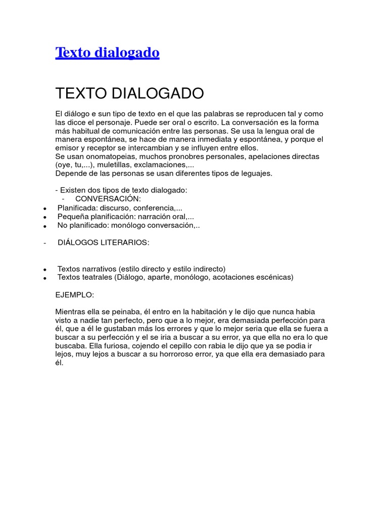 Ejemplos y características del texto dialogado | PDF | Narrativa ...