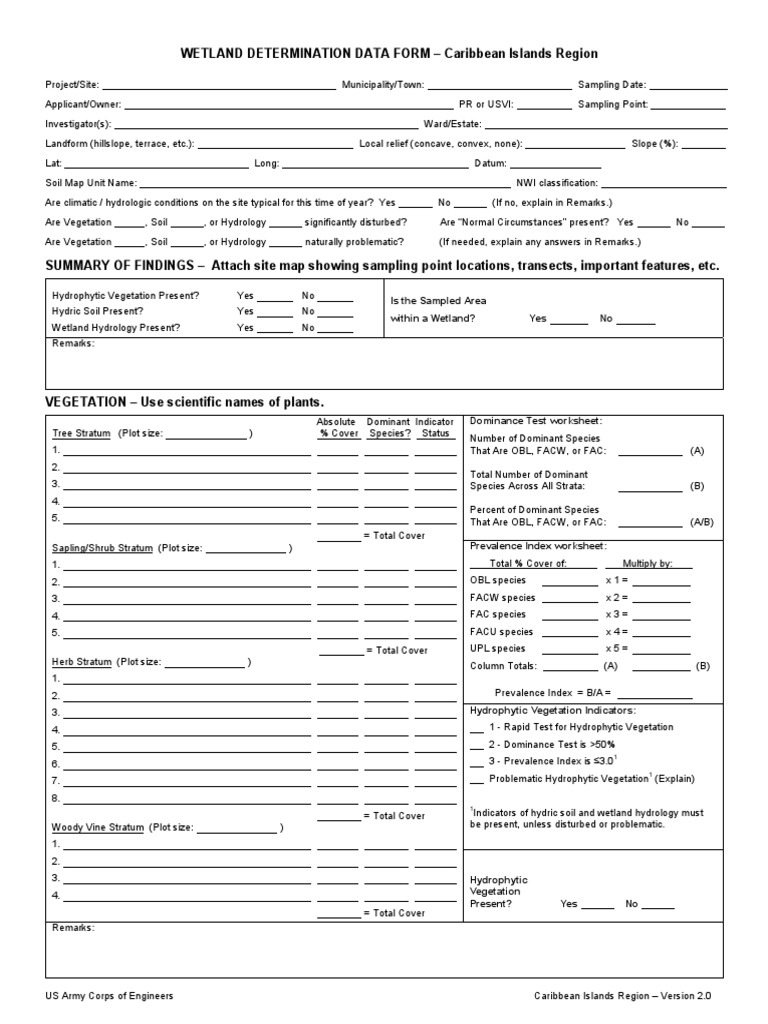 Wetland Determination Data Form: Caribbean | PDF | Wetland | Natural ...