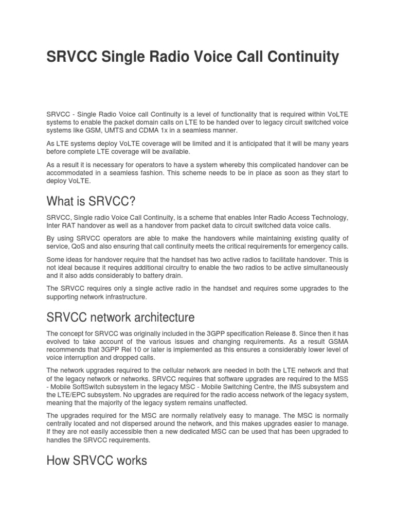 SRVCC | PDF | Lte (Telecommunication) | Ip Multimedia Subsystem