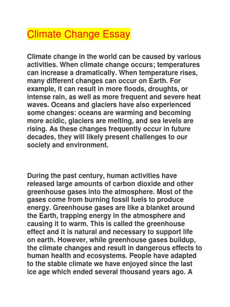 essay for climate change
