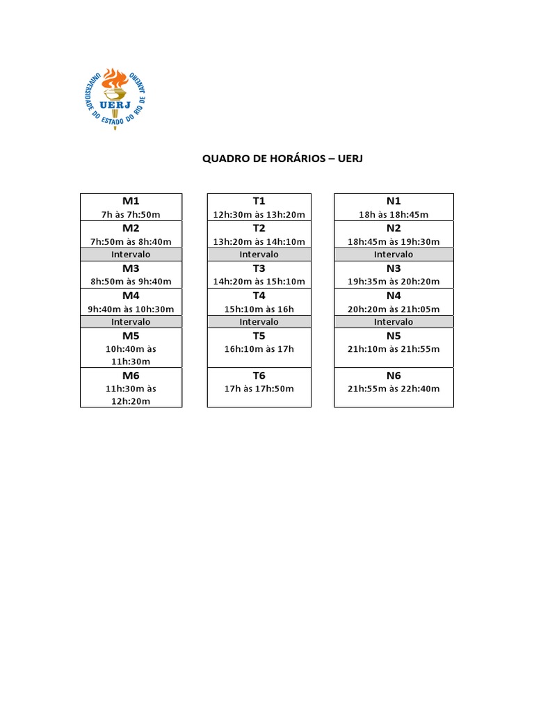 Horarios UERJ - Graduação