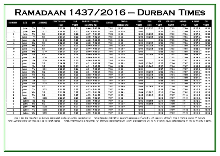 Ramadaan 1437 Durban Times B&W PDF Sharia Prayer