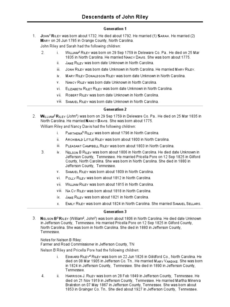 Descendants of John Riley Family Tree | PDF | Iowa | Violence