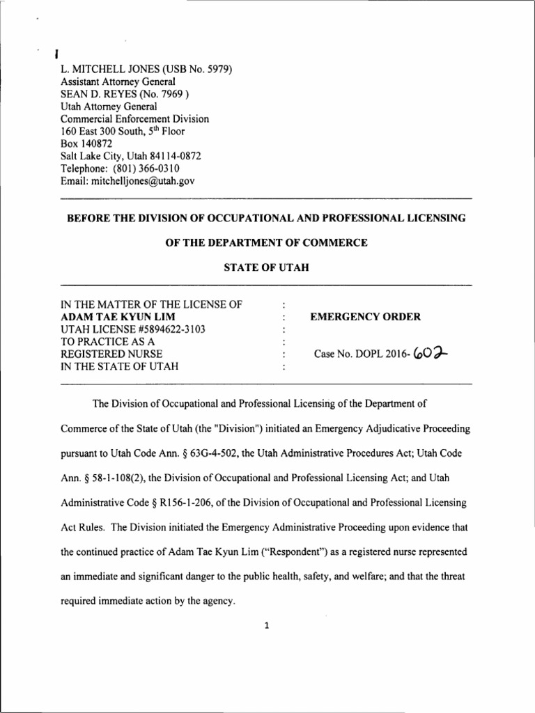 Adam Lim DOPL Emergency Order | PDF