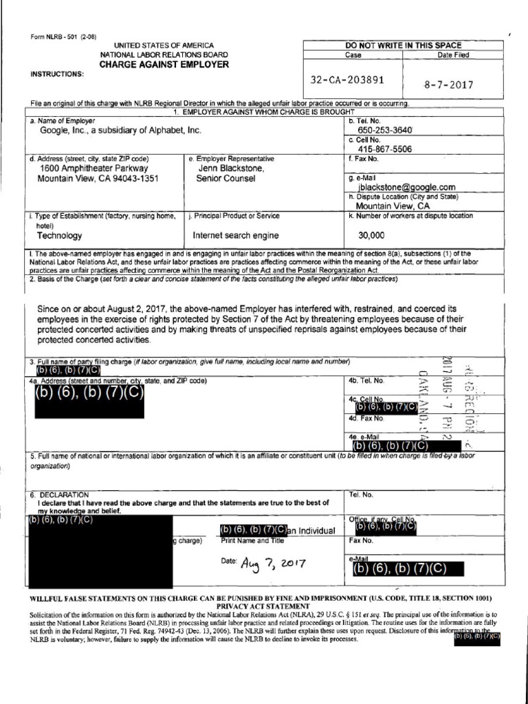 NLRB Case Notice to Google, Inc. | PDF | Freedom Of Information Act ...