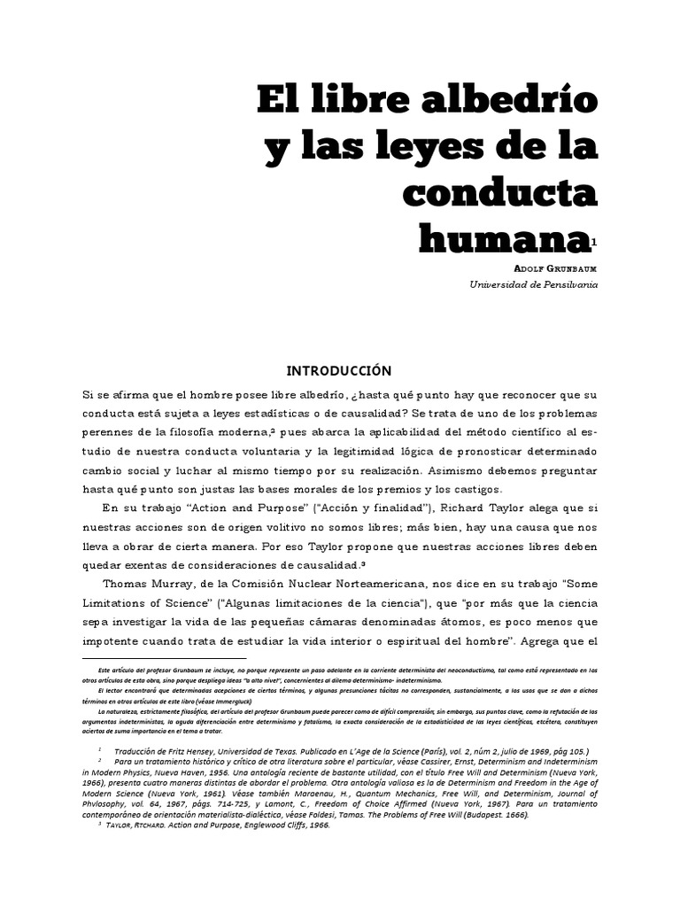 Libre Albedrío y Las Leyes de La Conducta Humana | PDF | Determinismo ...