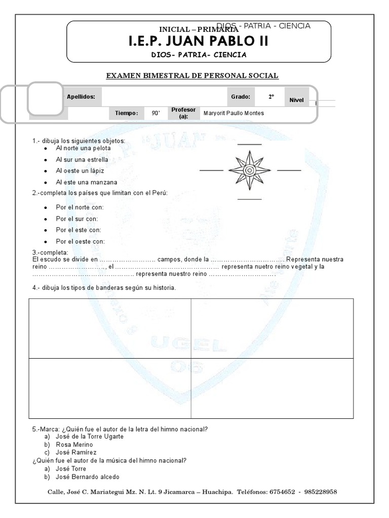 Examen Bimestral de Personal Social 2° | PDF | Perú | Agitación