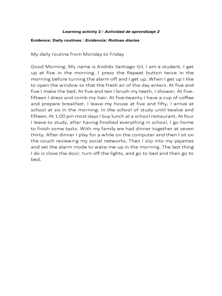 My Daily Routine: A Student's Schedule | PDF | Self-Improvement