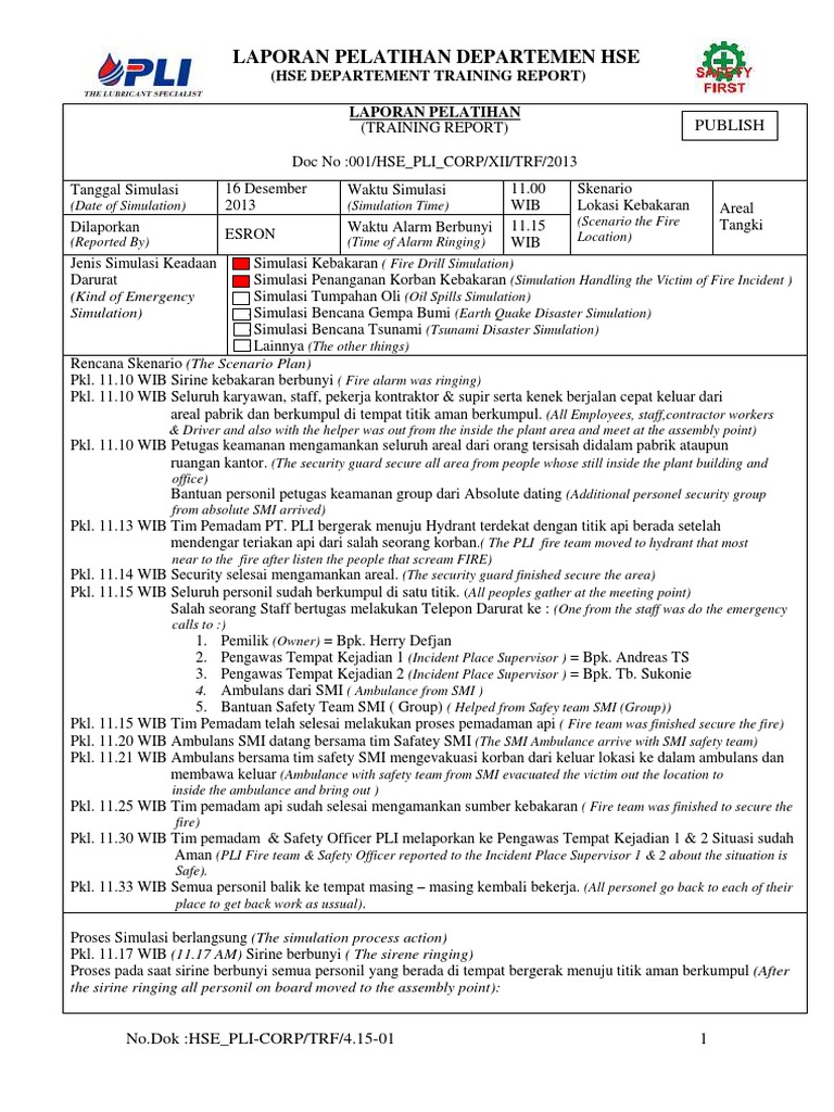 Contoh Laporan Simulasi Tanggap Darurat Seputar Laporan