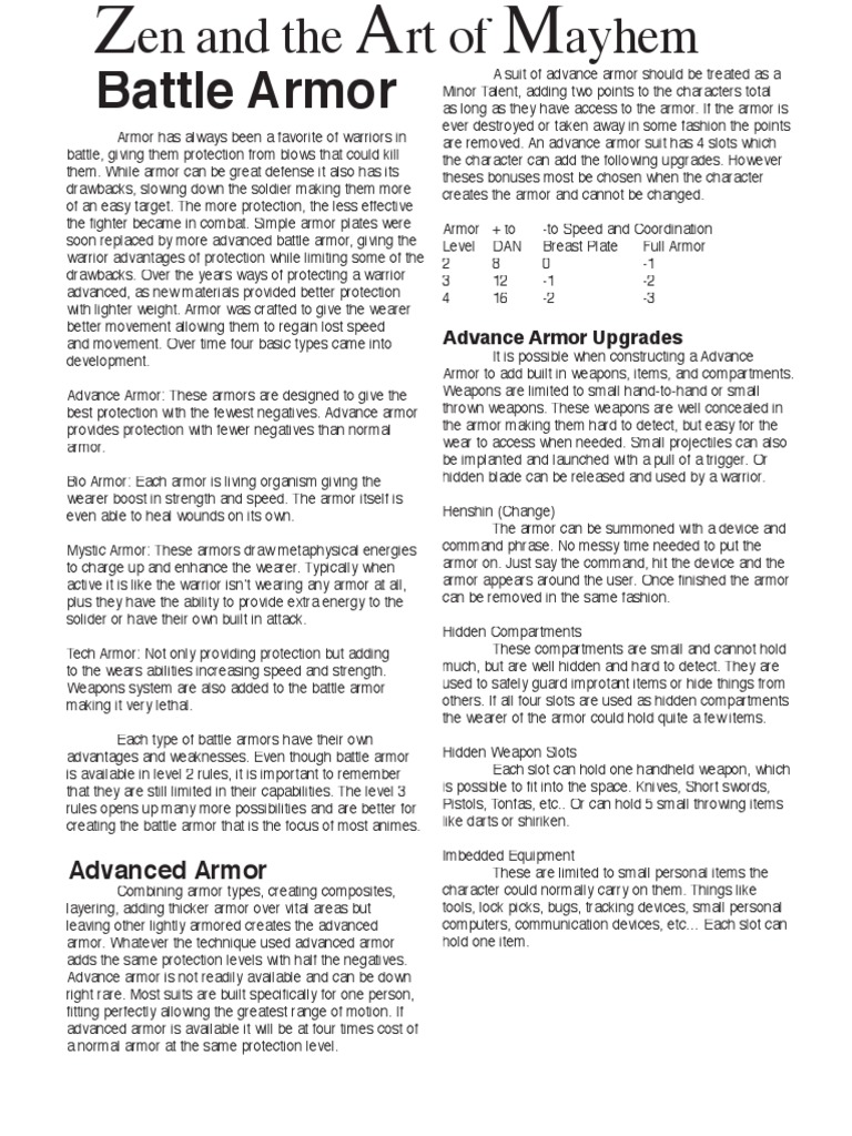 Types of Battle Armor Explained | PDF | Armour | Missile