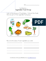 Vegetable Food Group Worksheet