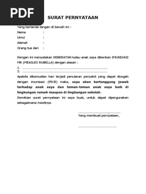 Contoh Surat Pernyataan Penolakan Imunisasi