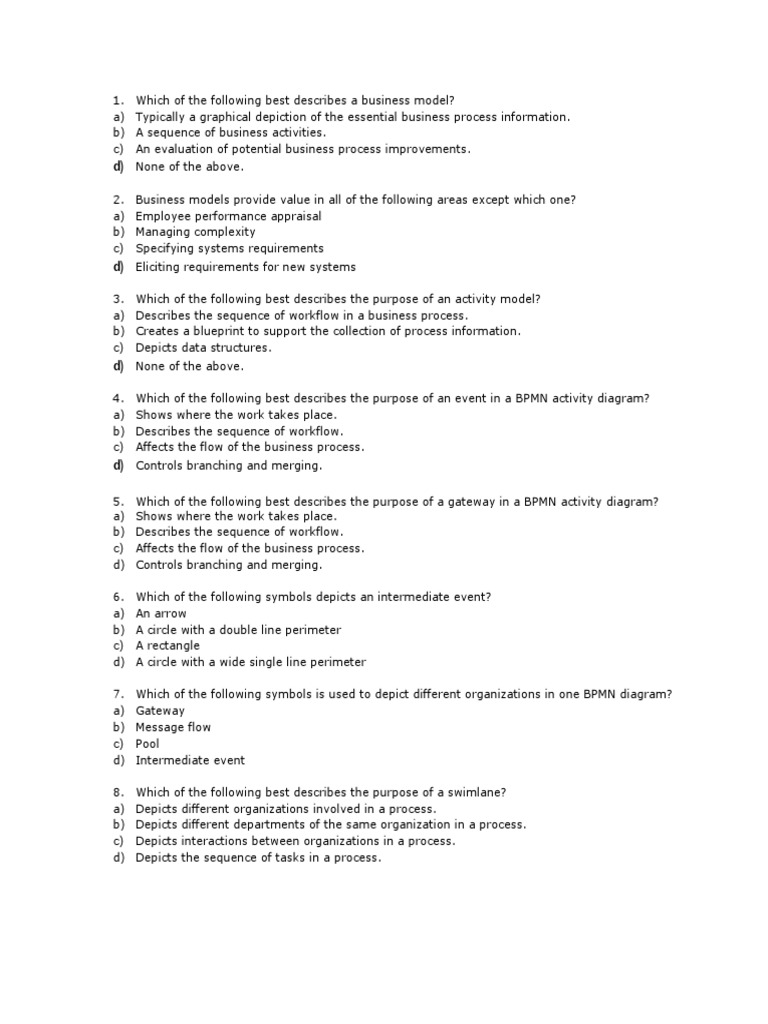 business plan multiple choice questions and answers