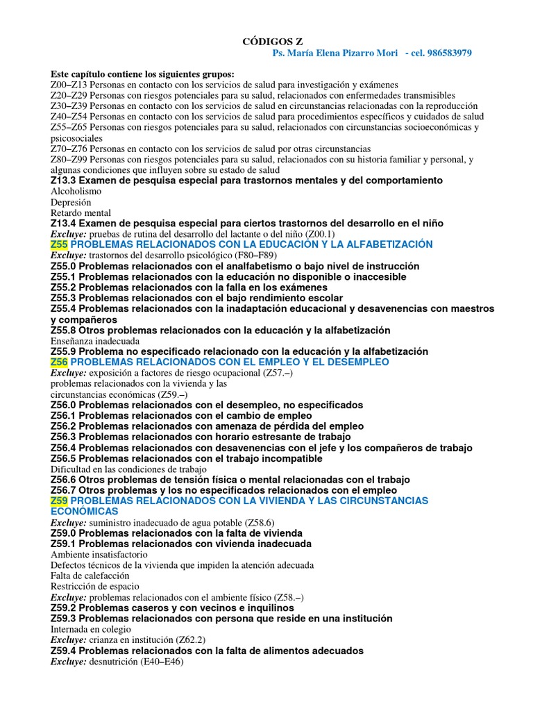 Códigos Z y su Clasificación | PDF | Abuso infantil | La dependencia de ...
