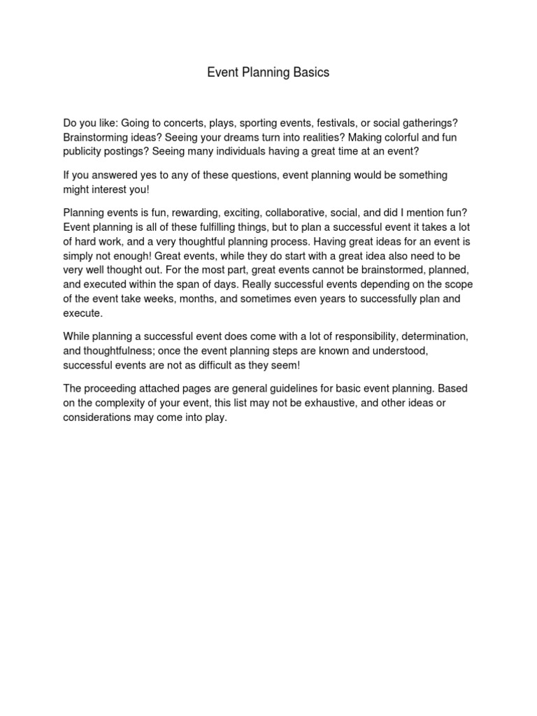 Event Planning Basics | PDF | Brainstorming | Tableware
