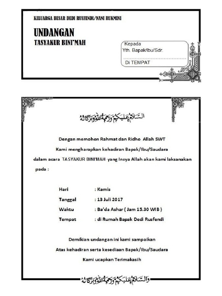 Undangan Tasyakur Bini Mah