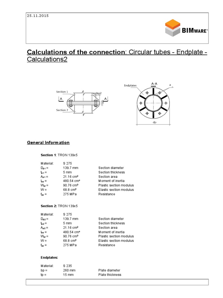 TRON 139x5 Tube Connection Calculations | PDF | Bending | Screw