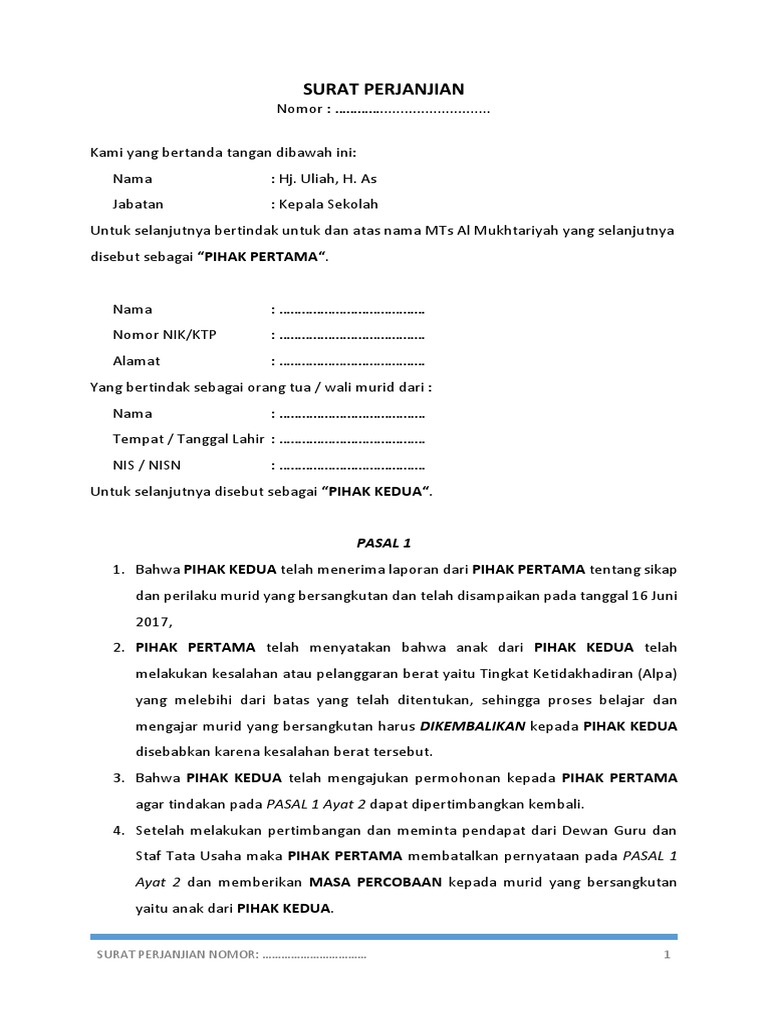 Surat Perjanjian Naik Kelas Bersyarat Surat Rasmi Stpm Muharram D