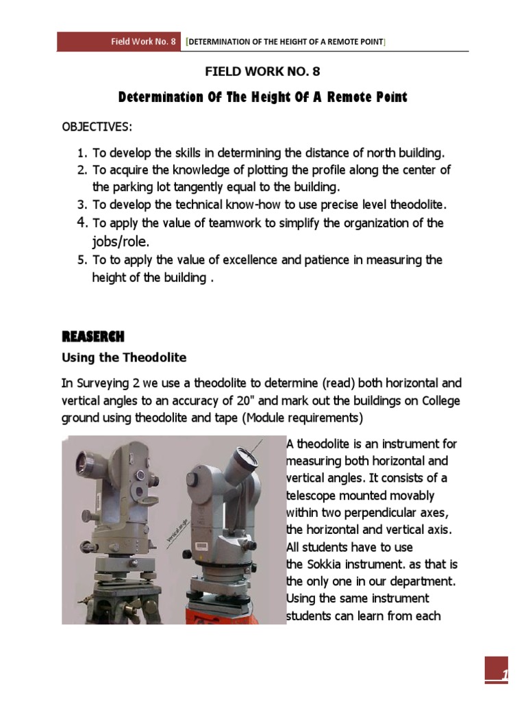 Theodolite Use in Height Measurement | PDF | Surveying | Scientific ...
