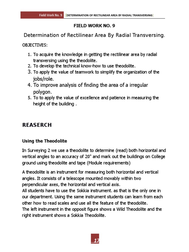 Field Work No 9 Surveying Surveying Scientific Observation