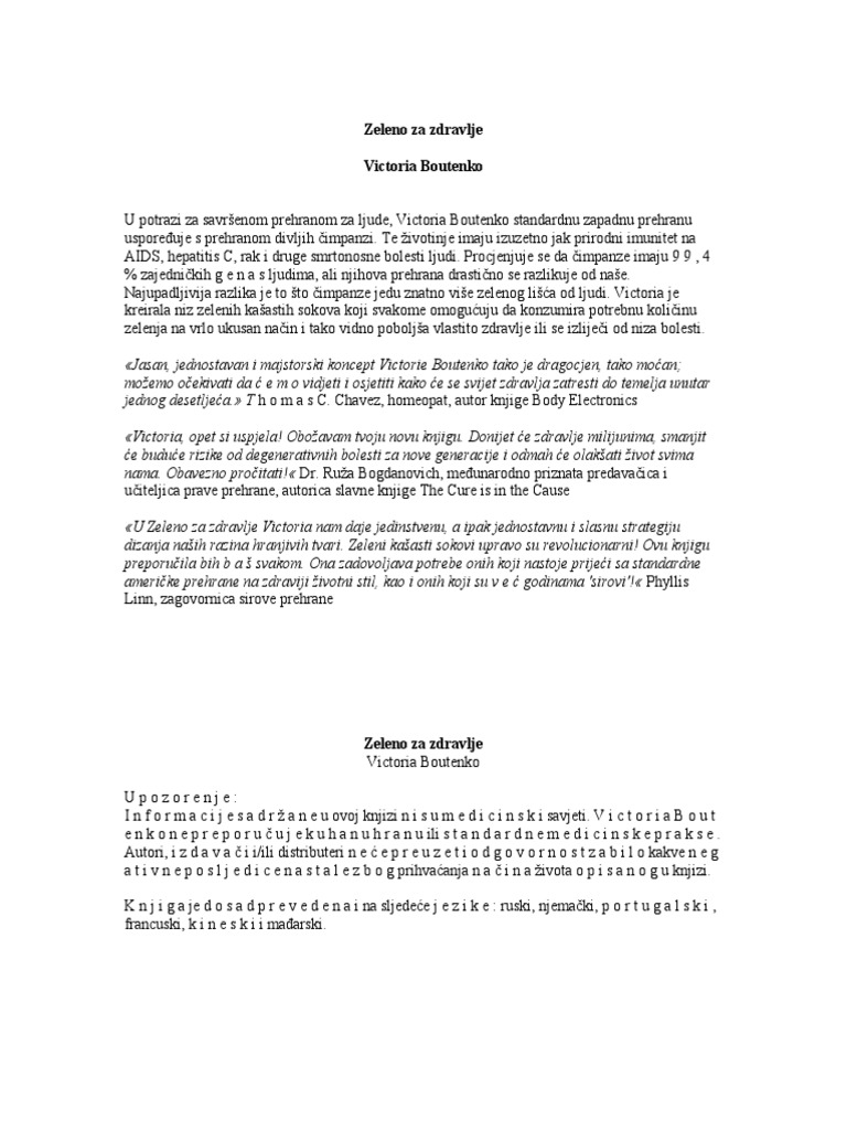 Victoria Boutenko Zeleno Za Zdravlje | PDF