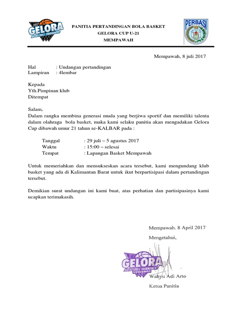 Contoh Surat Undangan Panitia Pertandingan Bola Basket Pdf