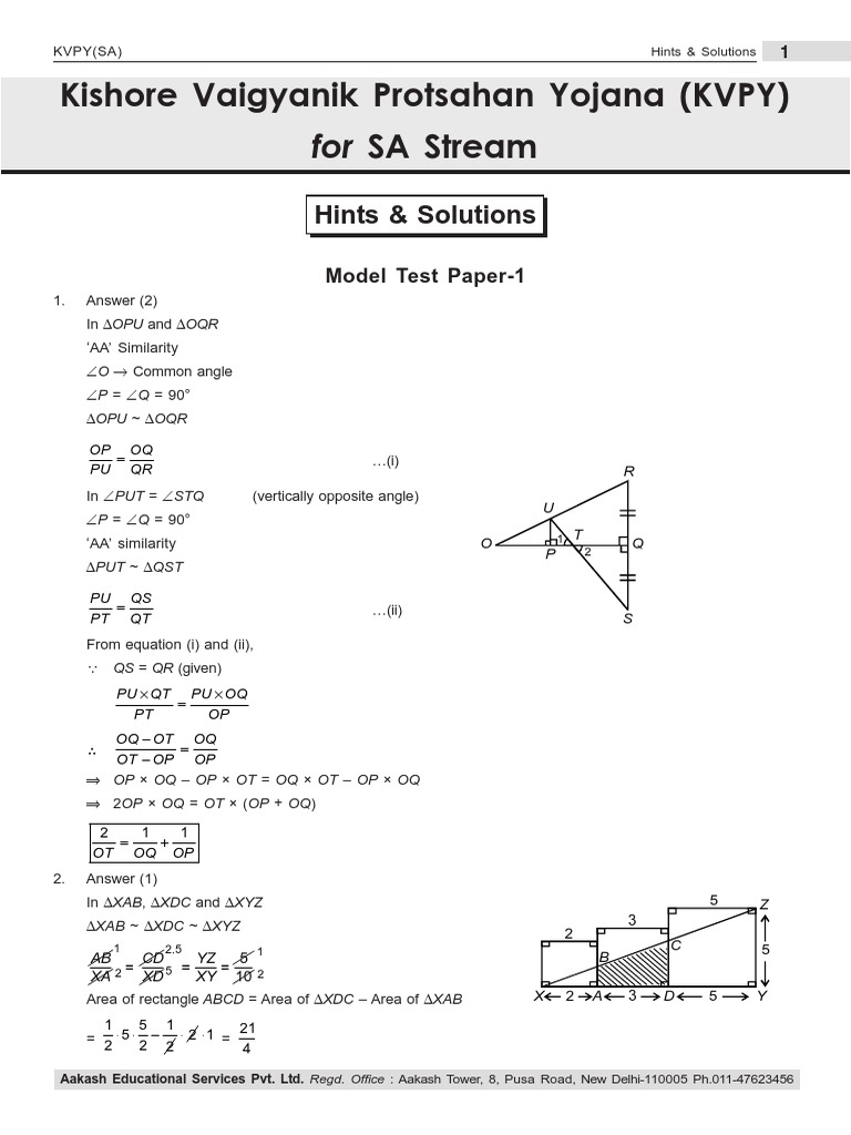 Olympiad KVPY Solutions KVPY SA PDF Physics Physical Sciences