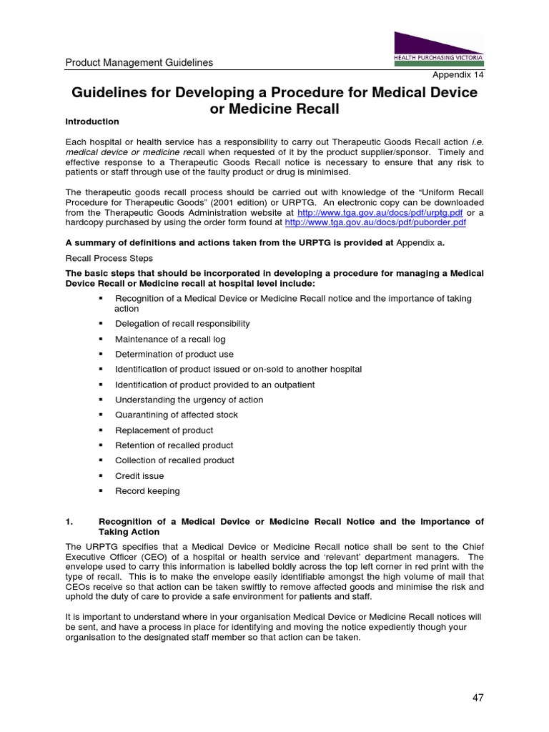 Guidelines for Developing a Procedure for Medical Device or Medicine