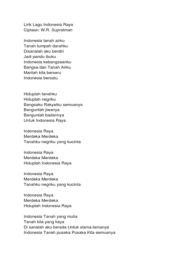 Lirik Lagu Indonesia Raya Pdf