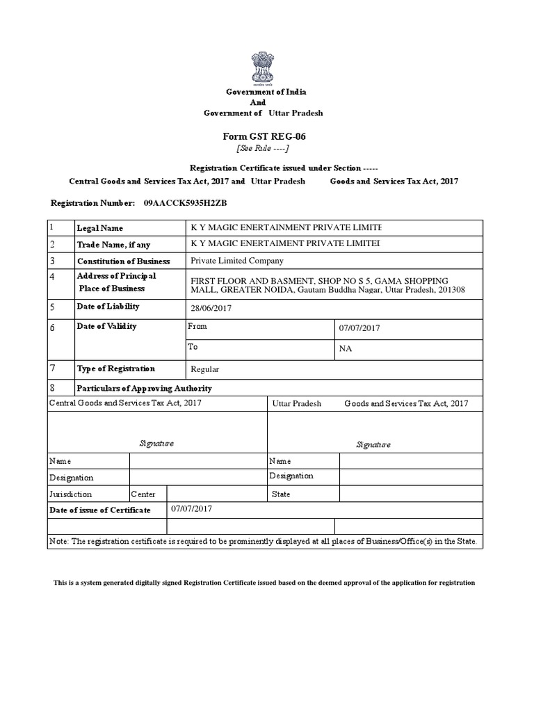 GST Registration Certificate | PDF | Taxation | Taxes