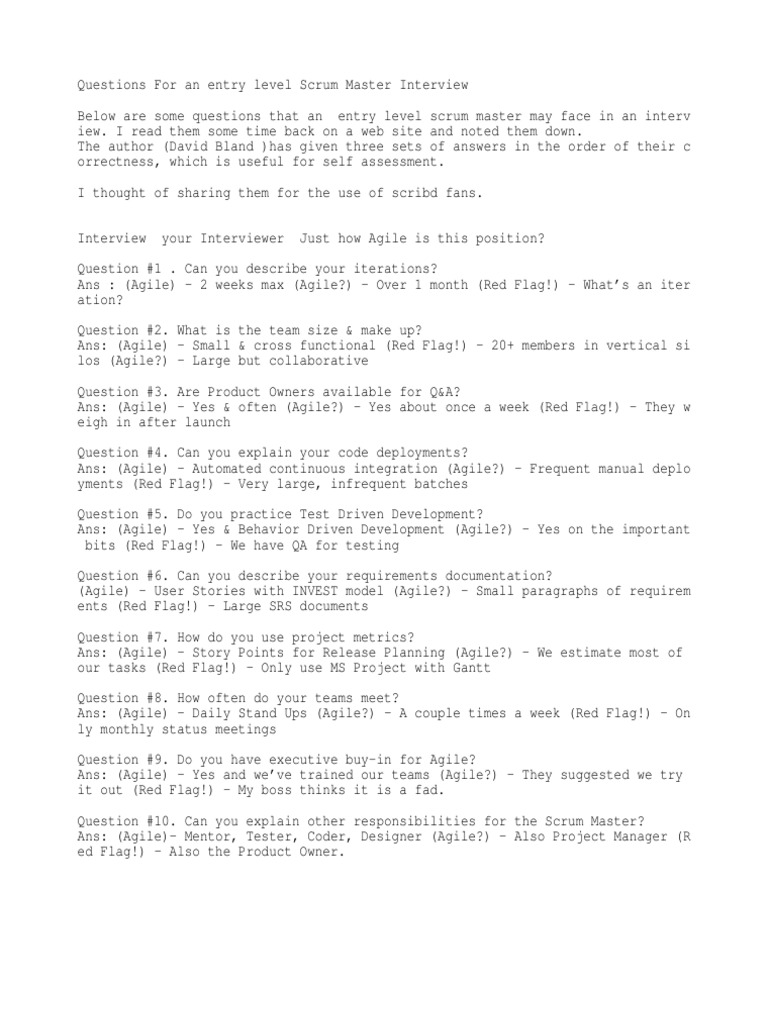 Questions For Your Scrum Master Interview PDF