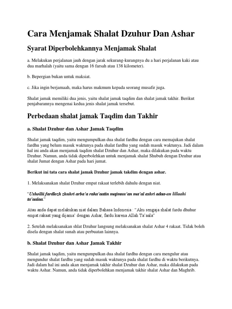 Cara Menjamak Shalat Dzuhur Dan Ashar