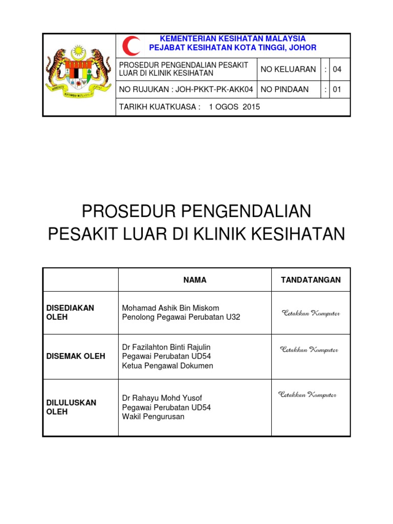 Prosedur Pengendalian Pesakit Luar Di Klinik Kesihatan