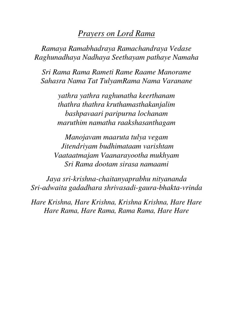 Prayers On Lord Rama | PDF