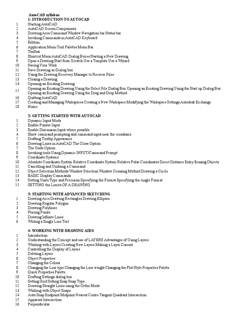 Autocad Syllabus 1 Introduction To Autocad PDF Auto Cad Angle