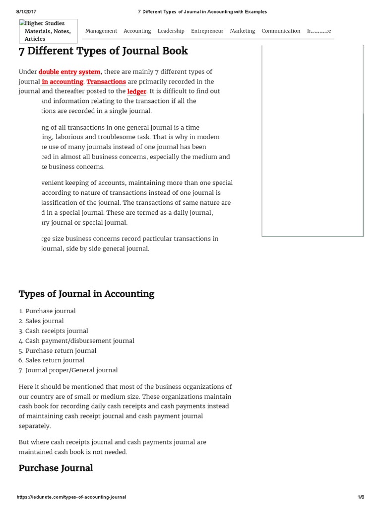 7 Different Types of Journal in Accounting With Examples | PDF | Debits ...
