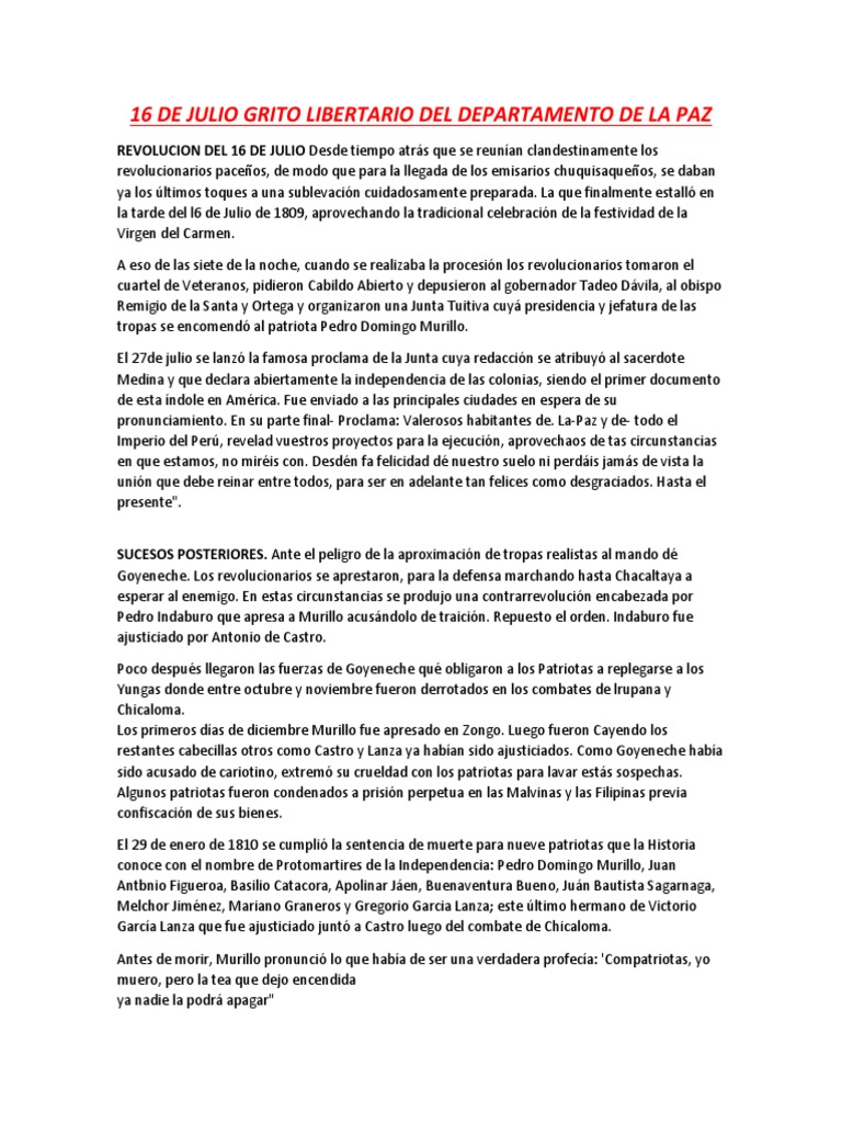 Grito Libertario del 16 de Julio en La Paz | PDF | Revoluciones | Agitación