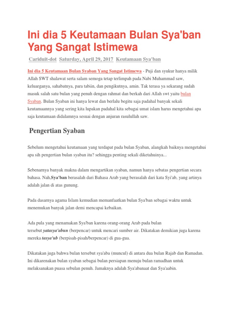 Ini Dia 5 Keutamaan Bulan Sya Ban Yang Sangat Istimewa