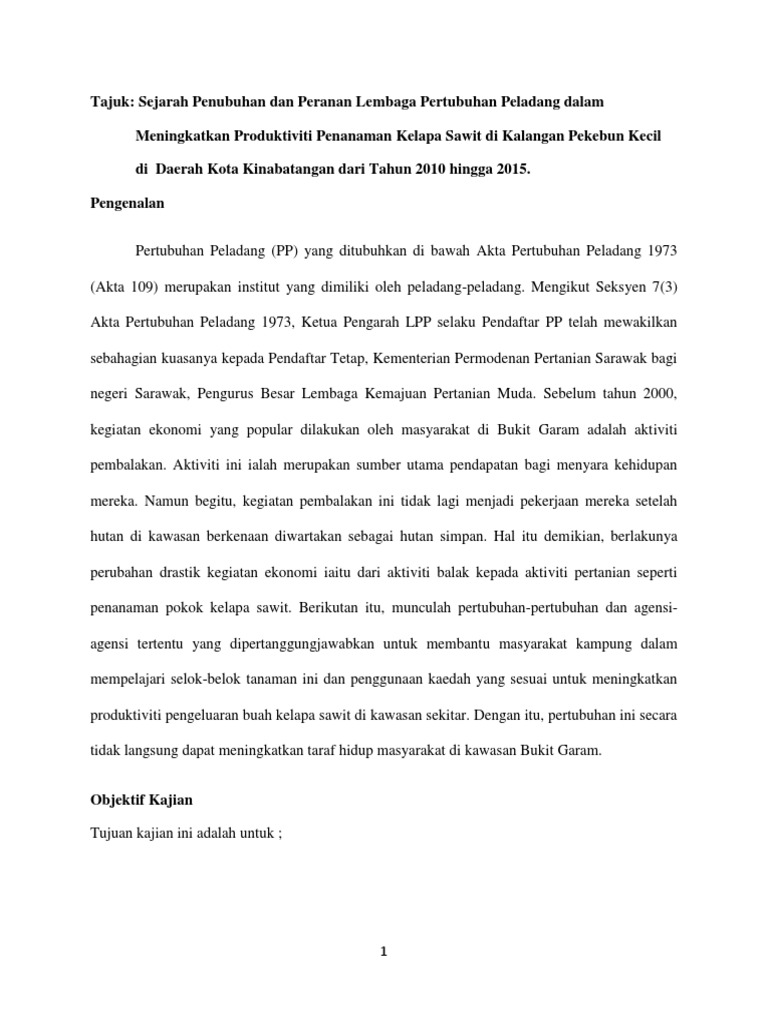 Sejarah Penubuhan Dan Peranan Lembaga Pertubuhan Peladang Dalam Meningkatkan Produktiviti Penanaman Kelapa Sawit Di Kalangan Pekebun Kecil Di Daerah Kota Kinabatangan Dari Tahun 2010 Hingga 2015 Pdf