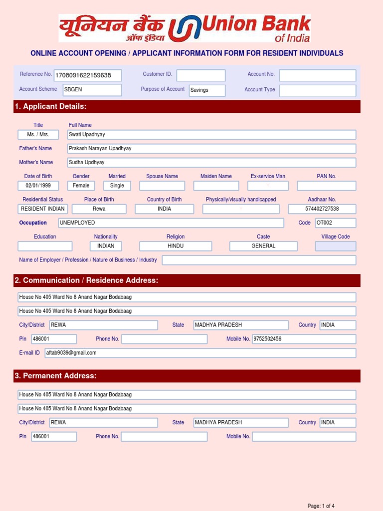 Application Form Account Opening09082017042221 PDF Identity