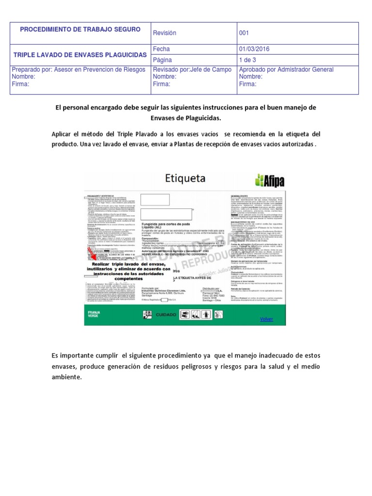 Procedimiento de Triple Lavado Envases de Plaguicidas | PDF | Pesticida ...