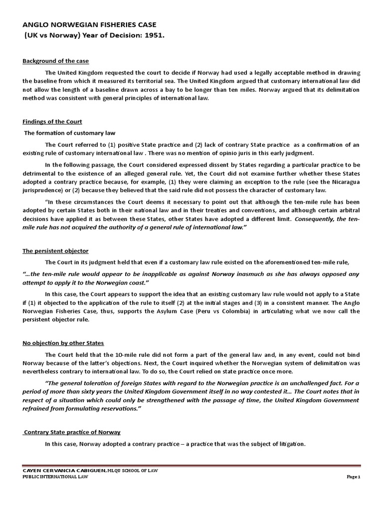 Anglo Norwegian Fisheries Case Pdf International Law Government