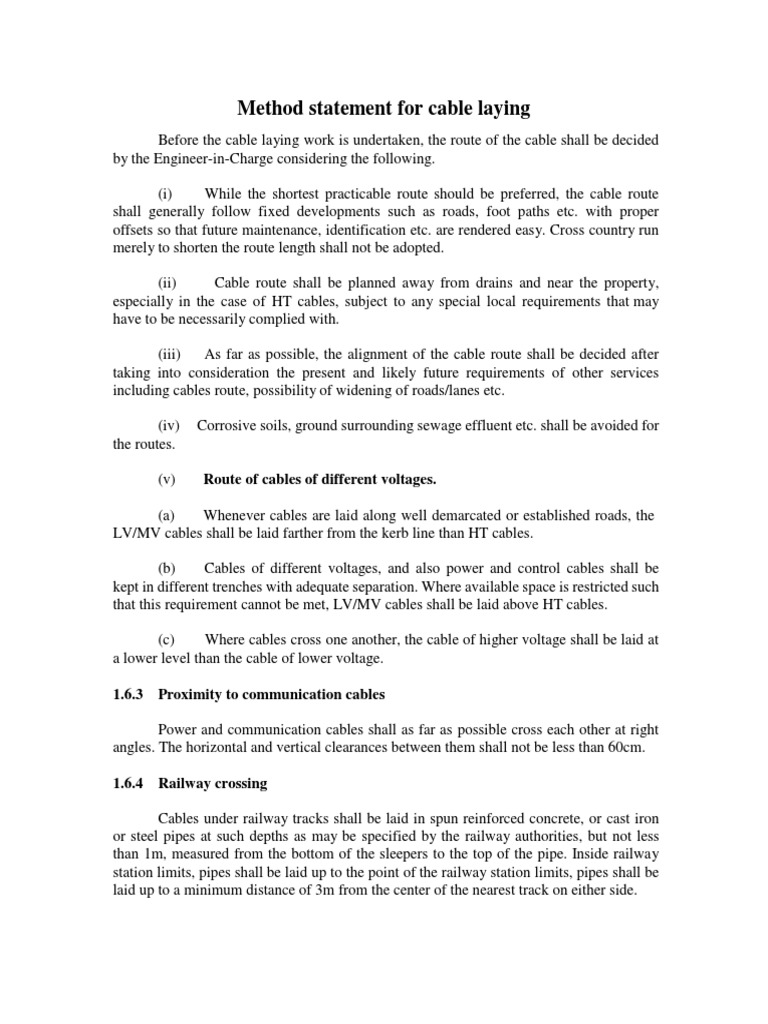 Method Statement for Cable Layingusj Cable Electrical Conductor