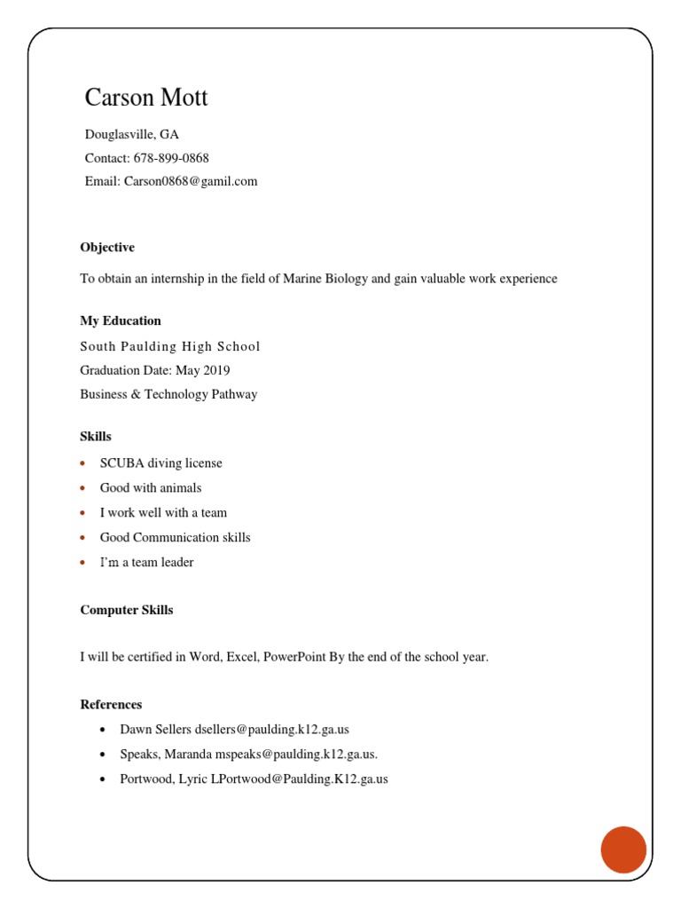 Marine Biology Internship Resume | PDF