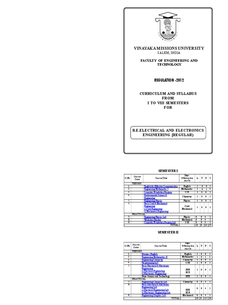 B.E. Electrical & Electronics Syllabus | PDF | Integral | Electrical ...