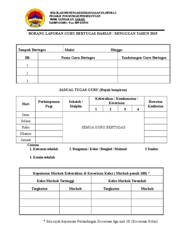 Format Buku Guru Bertugas Mingguan Revisi Id